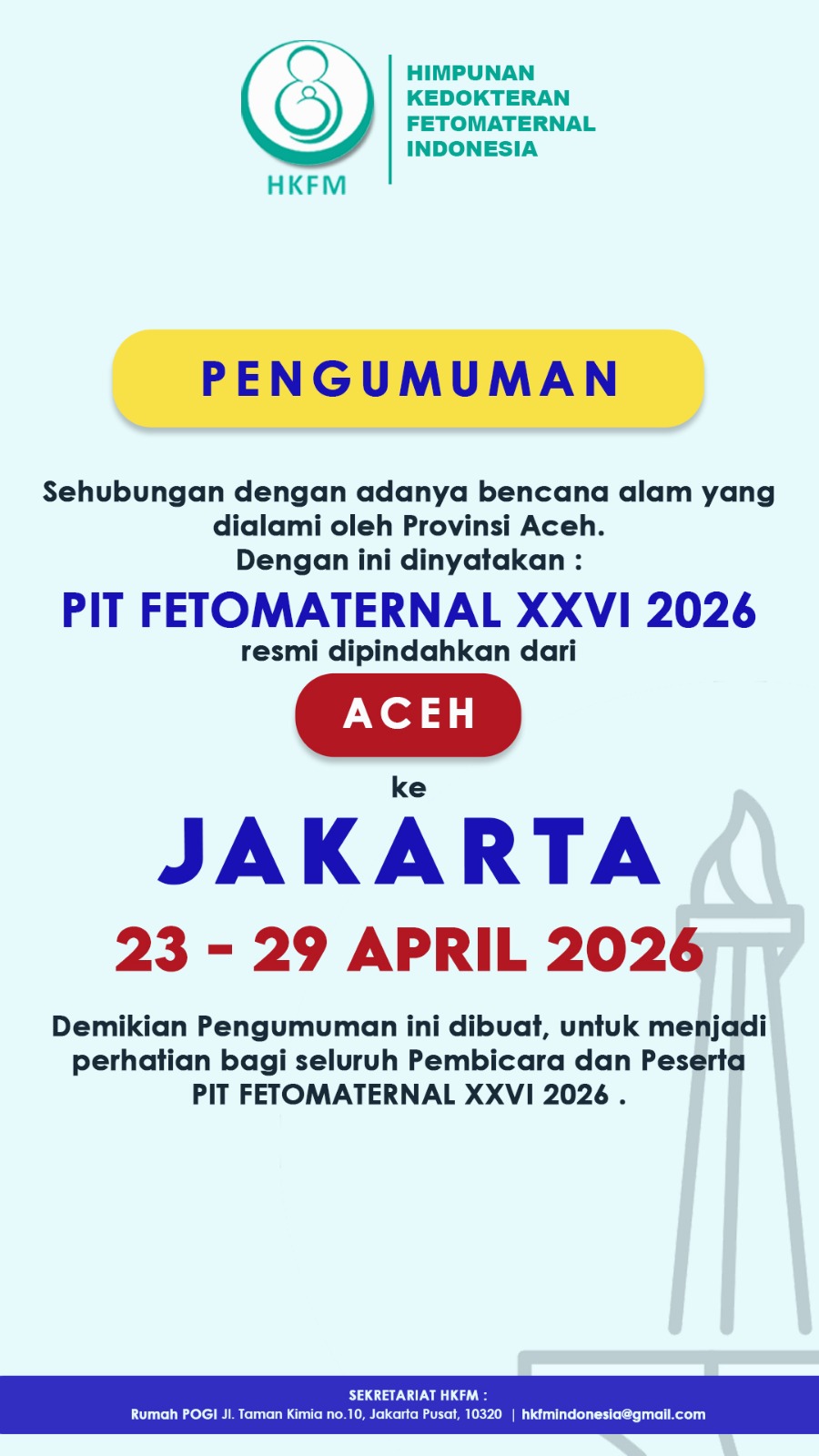Perubahan Lokasi PIT Fetomaternal XXVI Tahun 2026